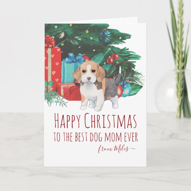 Cartes Pour Fêtes Annuelles Beagle mignon personnalisé Noël chiot (Devant)