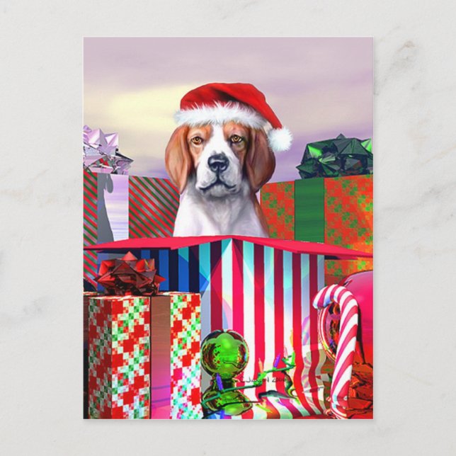 Cartes Pour Fêtes Annuelles Beagle Noël Surprise (Devant)