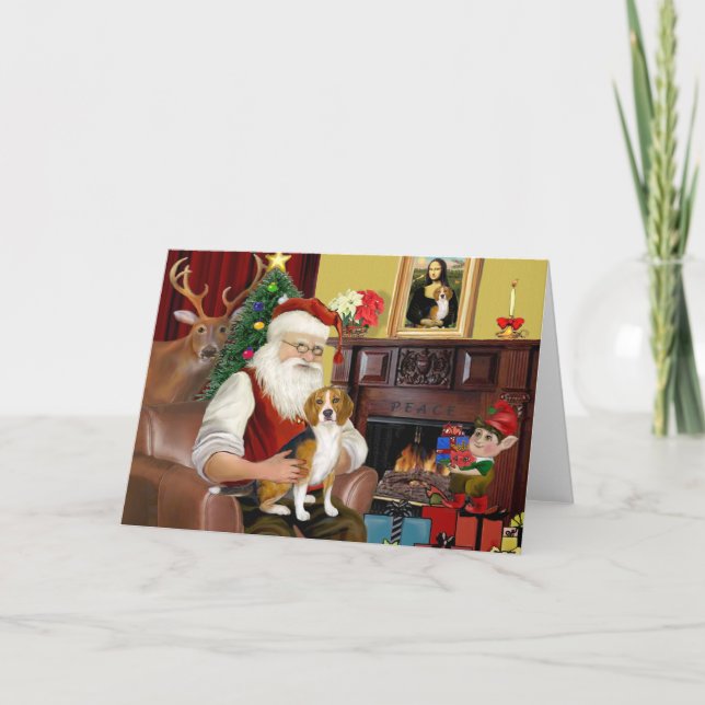 Cartes Pour Fêtes Annuelles Beagle Père Noël (#7) (Devant)