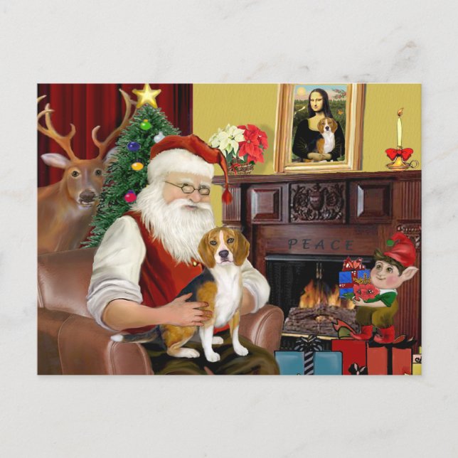 Cartes Pour Fêtes Annuelles Beagle père Noël (#7) (Devant)