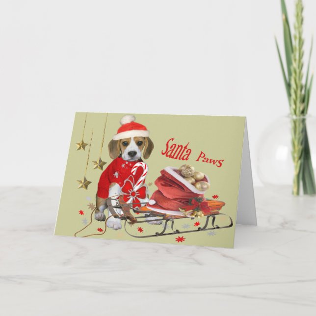 Cartes Pour Fêtes Annuelles Beagle Père Noël et cadeaux d'amis (Devant)