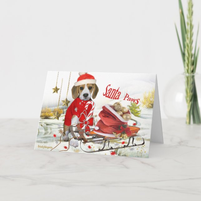 Cartes Pour Fêtes Annuelles Beagle Père Noël et cadeaux d'amis (Devant)