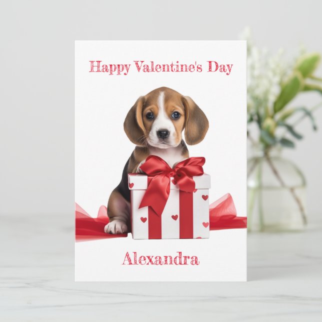 Cartes Pour Fêtes Annuelles Beagle personnalisé en boîte avec Valentine Bow (Debout devant)