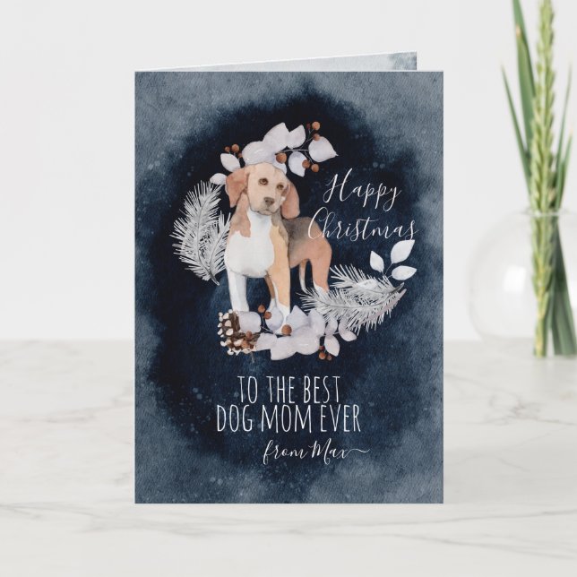 Cartes Pour Fêtes Annuelles Beagle personnalisé maman aquarelle Noël (Devant)
