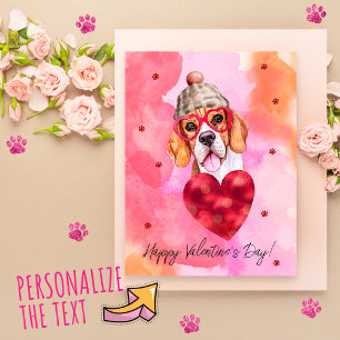 Cartes Pour Fêtes Annuelles Beagle rose orange Saint Valentin Chien cadeau