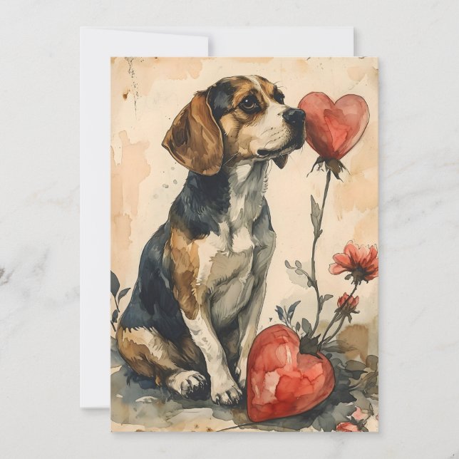 Cartes Pour Fêtes Annuelles Beagle Vintage Saint-Valentin  (Devant)