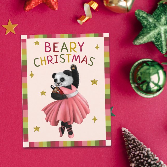 Cartes Pour Fêtes Annuelles Beaire rose mignonne Ballet de Noël Danse Panda (Créateur téléchargé)