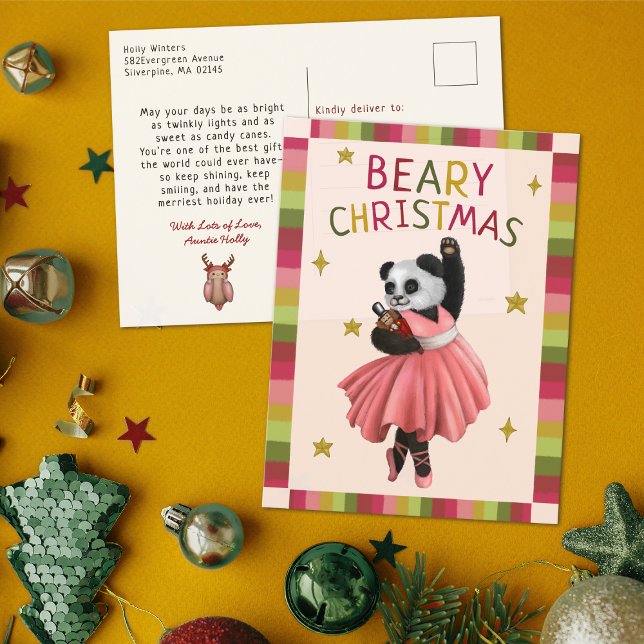 Cartes Pour Fêtes Annuelles Beaire rose mignonne Ballet de Noël Danse Panda (Créateur téléchargé)