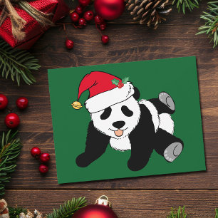 Cartes Pour Fêtes Annuelles Bear de panda de Noël mignonne à Santa Hat