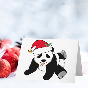 Cartes Pour Fêtes Annuelles Bear de panda de Noël mignonne à Santa Hat