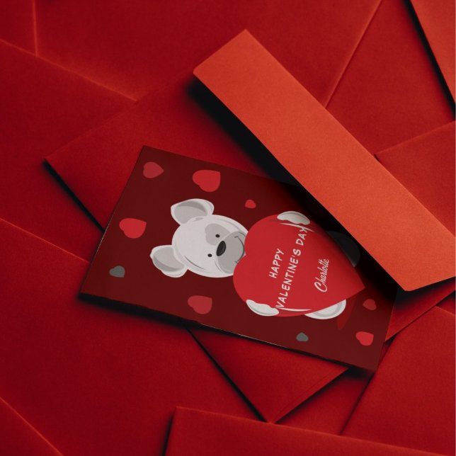 Cartes Pour Fêtes Annuelles Bear tendance mignonne avec chaleur rouge Saint-Va (Créateur téléchargé)