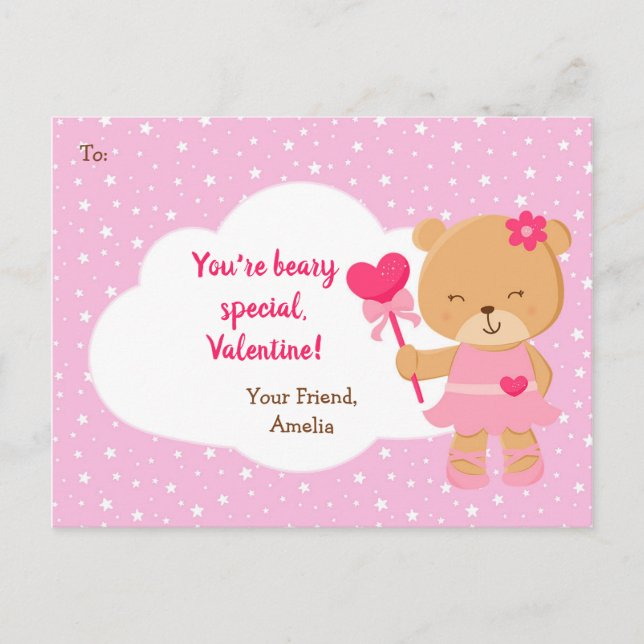 Cartes Pour Fêtes Annuelles Bear Valentines Day Card Kids (Rose pour les fille (Devant)