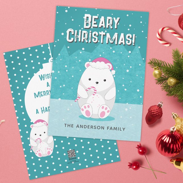 Cartes Pour Fêtes Annuelles Beary Christmas Polaire Ours mignon Carton bleu Tu (Créateur téléchargé)