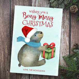 Cartes Pour Fêtes Annuelles Beary Joyeux Noël Mignonne Ours Père Noël Chapeau