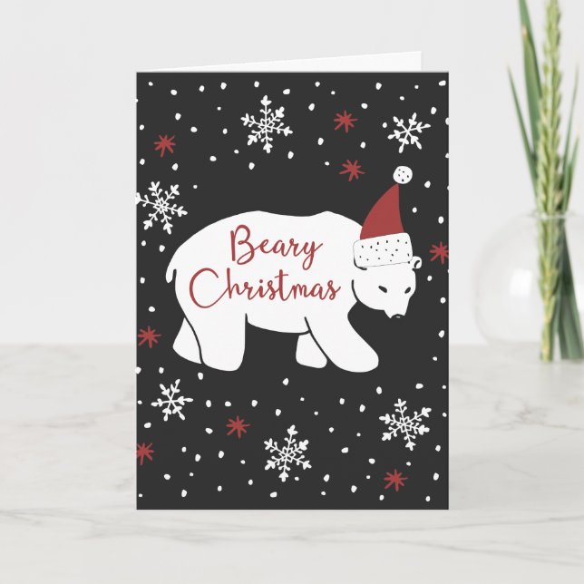Cartes Pour Fêtes Annuelles Beary Noël Père Noël Chapeau Polaire Ours (Devant)