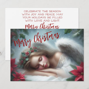 Cartes Pour Fêtes Annuelles Beau ange couché avec Poinsettias