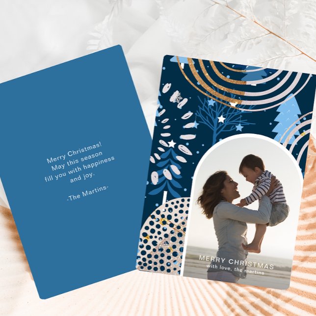 Cartes Pour Fêtes Annuelles Beau Bleu Joyeux Noël Photo avec message (Créateur téléchargé)