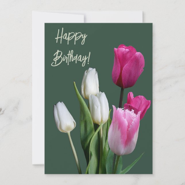 Cartes Pour Fêtes Annuelles Beau boho floral blanc tulipes rose anniversaire (Devant)