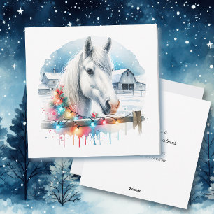 Cartes Pour Fêtes Annuelles Beau Cheval Blanc à la ferme Noël