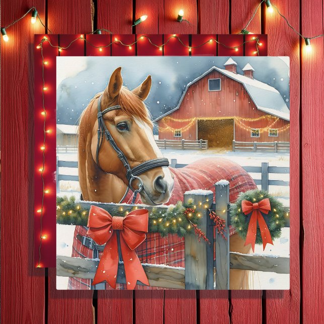 Cartes Pour Fêtes Annuelles Beau Cheval Brown à un Noël Festive Grange (Créateur téléchargé)