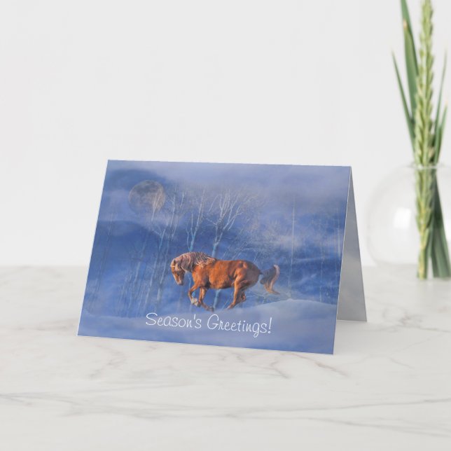 Cartes Pour Fêtes Annuelles Beau Cheval de course dans la saison des neiges Gr (Devant)