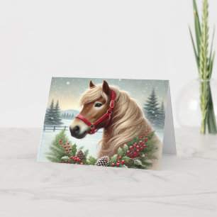 Cartes Pour Fêtes Annuelles Beau cheval d'hiver avec couronne