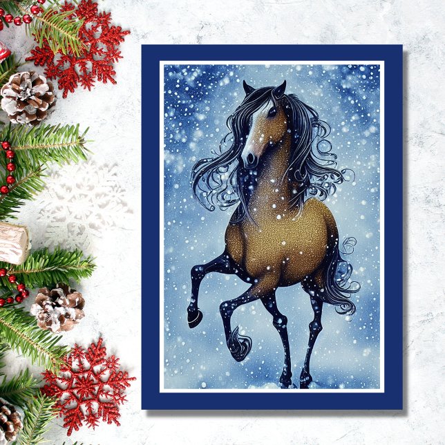 Cartes Pour Fêtes Annuelles Beau Cheval Whimsical dans Noël de neige (Créateur téléchargé)