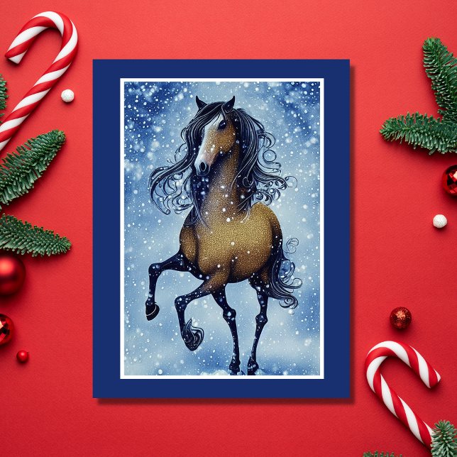 Cartes Pour Fêtes Annuelles Beau Cheval Whimsical dans Noël de neige (Créateur téléchargé)