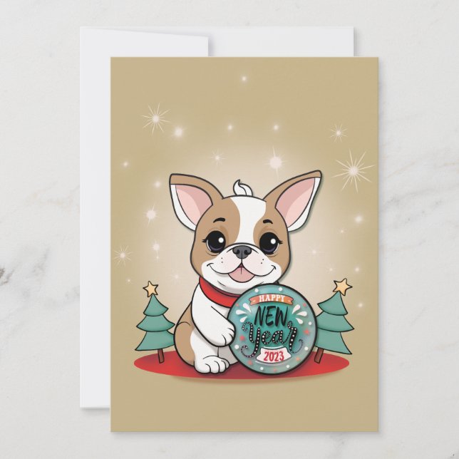 Cartes Pour Fêtes Annuelles Beau Chien à taureaux français Bonne année Whiss (Devant)