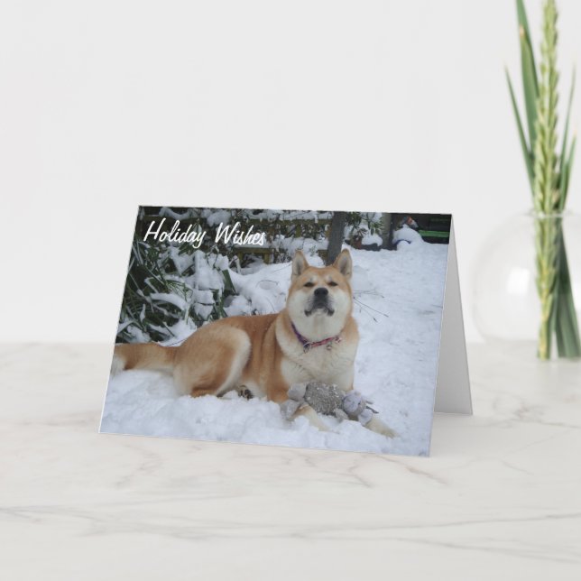 Cartes Pour Fêtes Annuelles beau chien akita reposant dans la neige Noël (Devant)