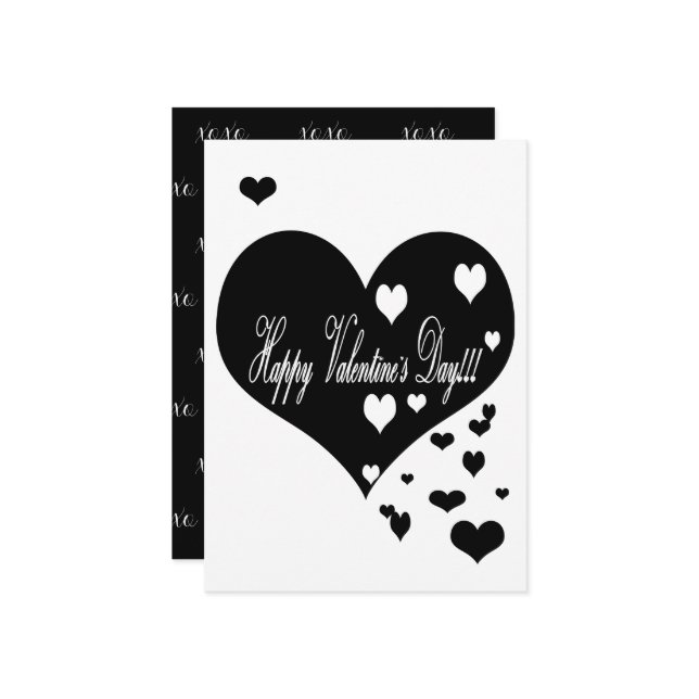 Cartes Pour Fêtes Annuelles Beau coeur noir et blanc XOXO (Devant/Arrière en situation)
