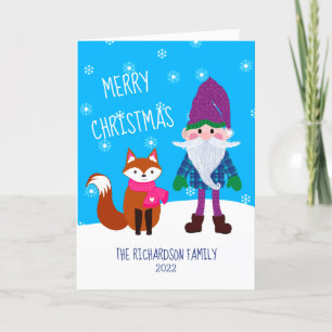 Cartes Pour Fêtes Annuelles Beau Gnome Fox Snowflakes Bleu Joyeux Noël
