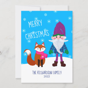 Cartes Pour Fêtes Annuelles Beau Gnome Fox Snowflakes Bleu Joyeux Noël