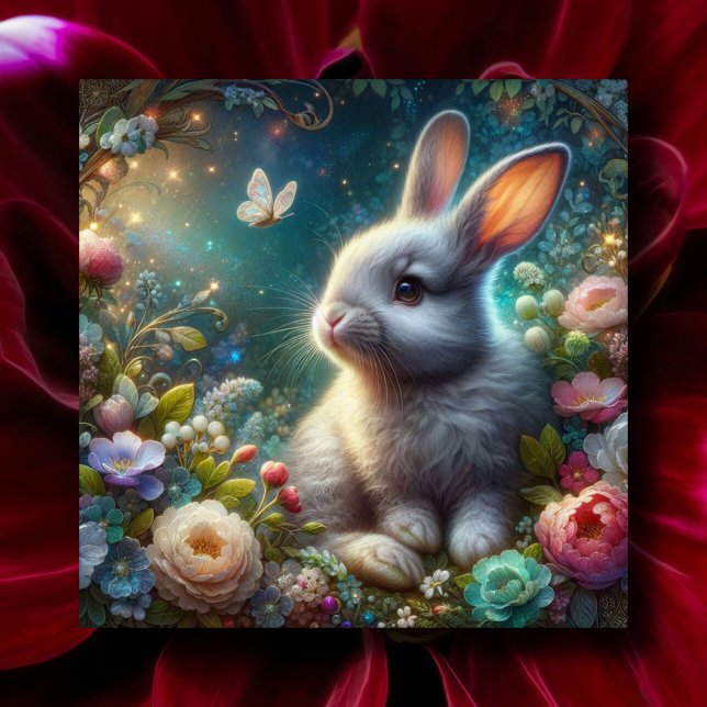 Cartes Pour Fêtes Annuelles Beau Imaginaire Art Whimsical Rabbit Pâques (Créateur téléchargé)