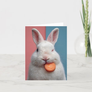 Cartes Pour Fêtes Annuelles Beau lapin blanc avec un collant de carotte