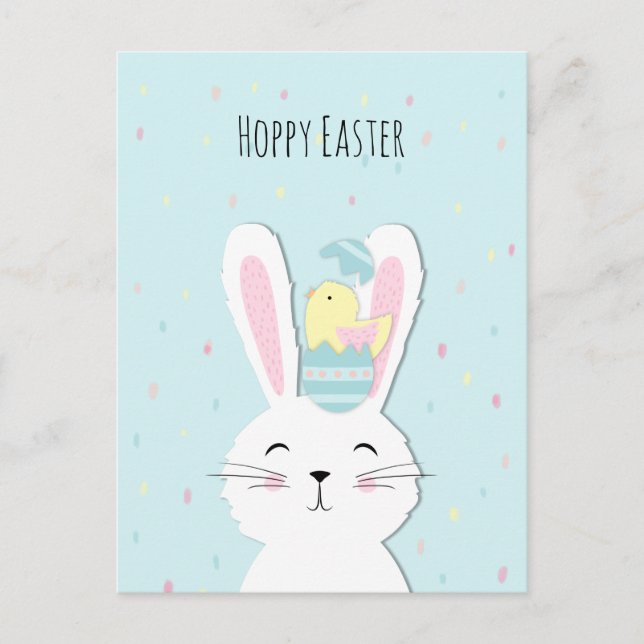 Cartes Pour Fêtes Annuelles Beau lapin de Pâques arrière - plan turquoise (Devant)