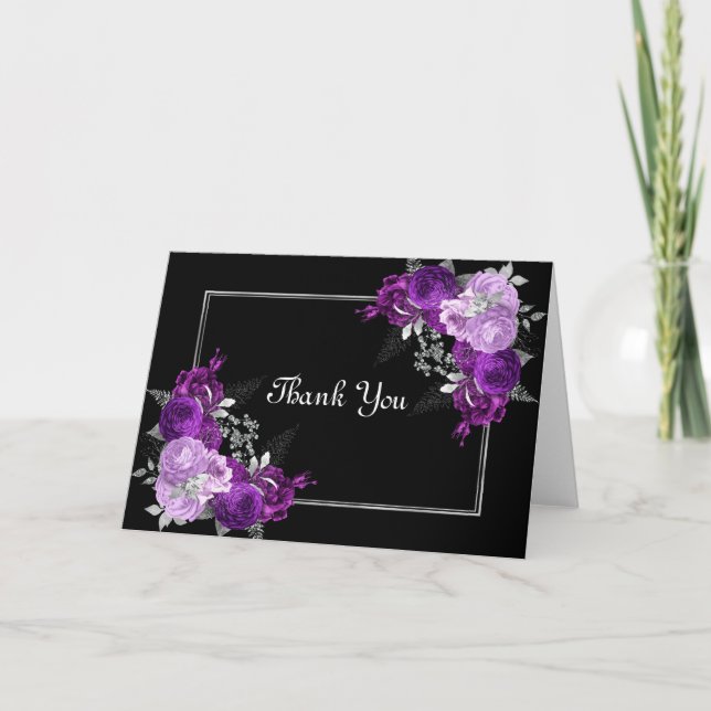 Cartes Pour Fêtes Annuelles Beau Merci Floral violet Boarder Blanc (Devant)