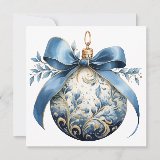Cartes Pour Fêtes Annuelles Beau ornement de Noël bleu personnalisé (Devant)
