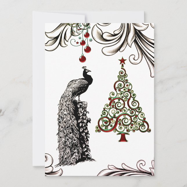 Cartes Pour Fêtes Annuelles Beau Peacock et Appartement Arbre de Noël (Devant)