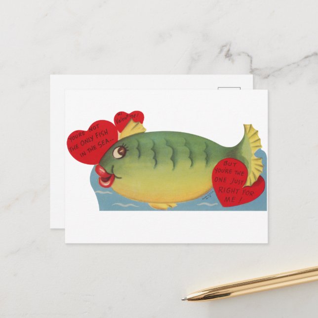 Cartes Pour Fêtes Annuelles Beau poisson vintage Valentine (Devant/Arrière en situation)