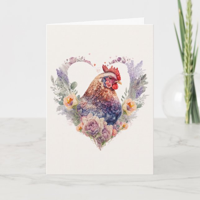 Cartes Pour Fêtes Annuelles Beau poulet aux fleurs pour la Saint-Valentin (Devant)