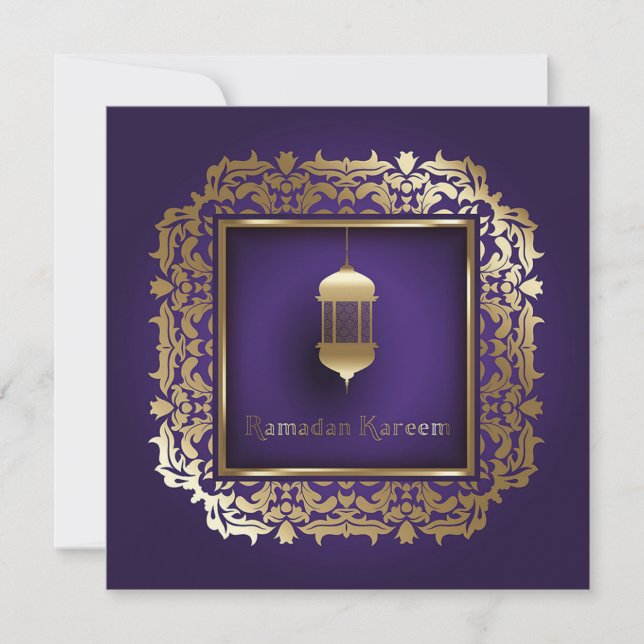 Cartes Pour Fêtes Annuelles Beau Ramadan Moubarak violet et doré (Devant)