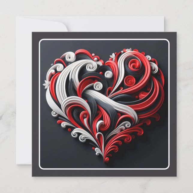 Cartes Pour Fêtes Annuelles Beau Rouge & Blanc Scroll Heart Valentine (Devant)