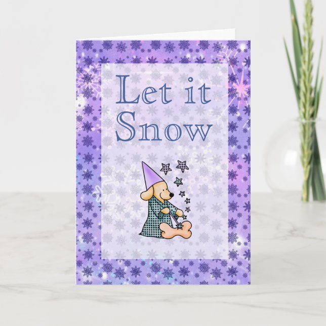 Cartes Pour Fêtes Annuelles Beau Snowflakes d'hiver Bleu bébé chien (Devant)