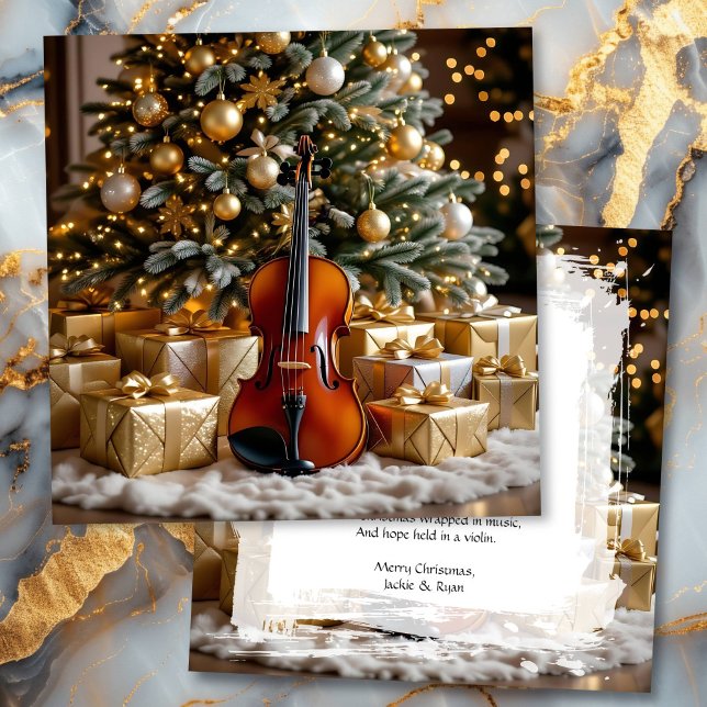 Cartes Pour Fêtes Annuelles Beautiful Christmas Tree and Violin Festive Poem (Créateur téléchargé)