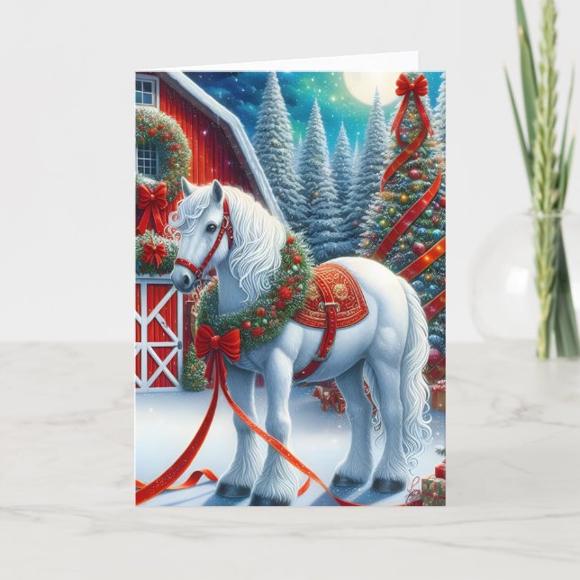 Cartes Pour Fêtes Annuelles Beautiful Equestrian White Horse Christmas (Devant)