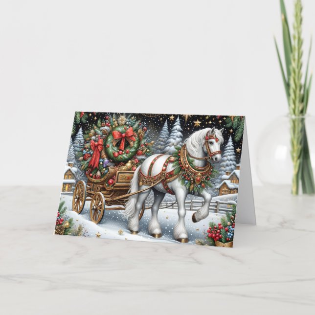 Cartes Pour Fêtes Annuelles Beautiful White Horse Pulling Sleigh (Devant)