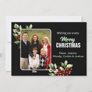 Cartes Pour Fêtes Annuelles Beaux brins de houx UNE PHOTO Noël 