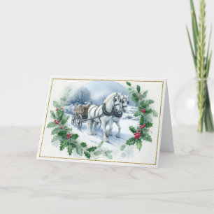 Cartes Pour Fêtes Annuelles Beaux chevaux de trait blancs tirant un chariot