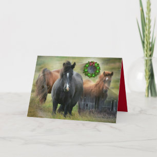 Cartes Pour Fêtes Annuelles Beaux Chevaux Grotte Rustique Noël
